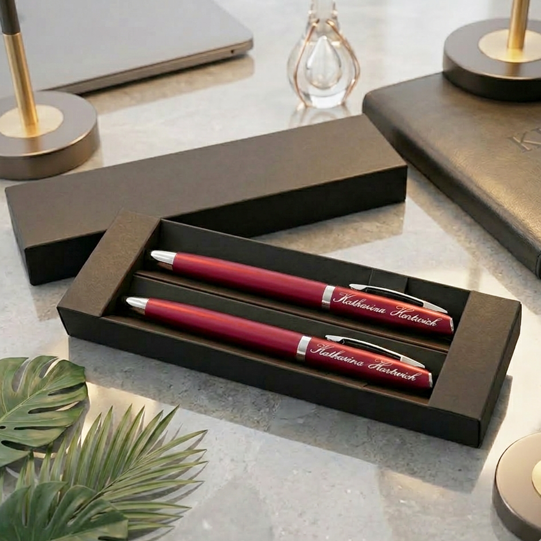 Edles Geschenk-Set in Rot 2-teiliges Schreibset mit Gravur & Geschenkbox
