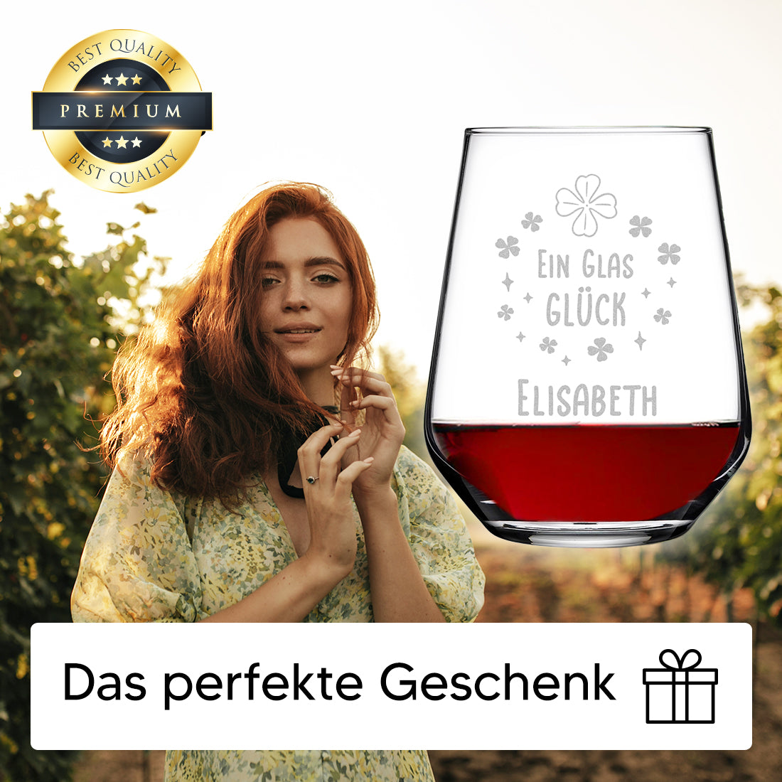 Personalisiertes Weinglas 425 ml mit Gravur - "Ein Glas Glück"