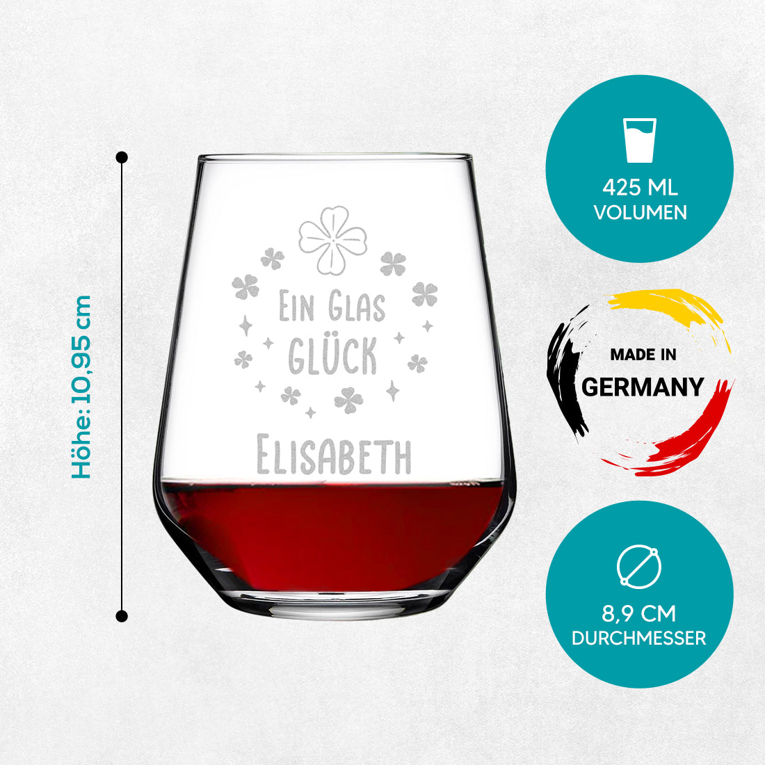 Personalisiertes Weinglas 425 ml mit Gravur - "Ein Glas Glück"