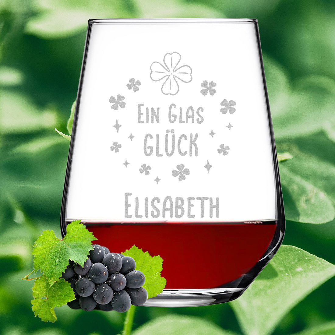 Personalisiertes Weinglas 425 ml mit Gravur - "Ein Glas Glück"