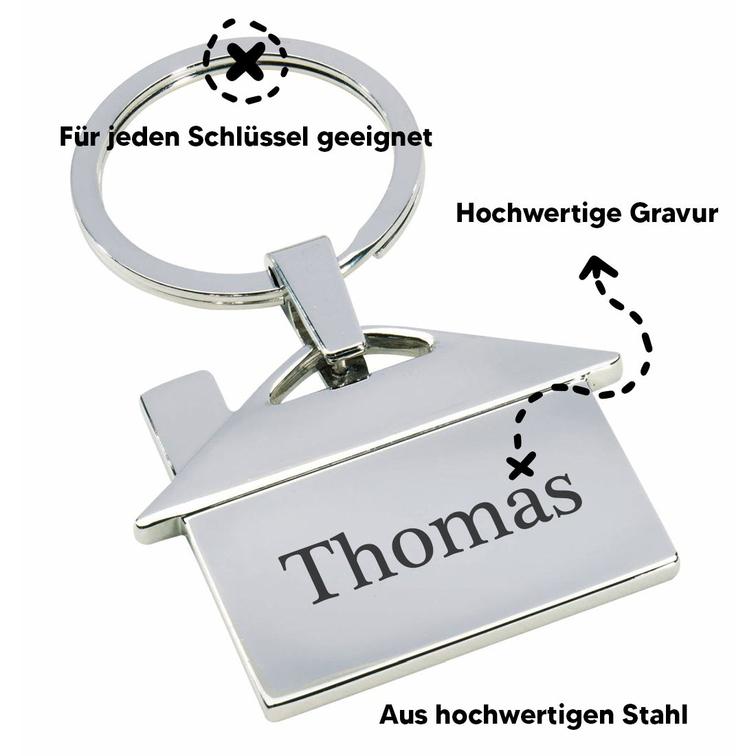 Metall Schlüsselanhänger "Haus" mit Wunschgravur