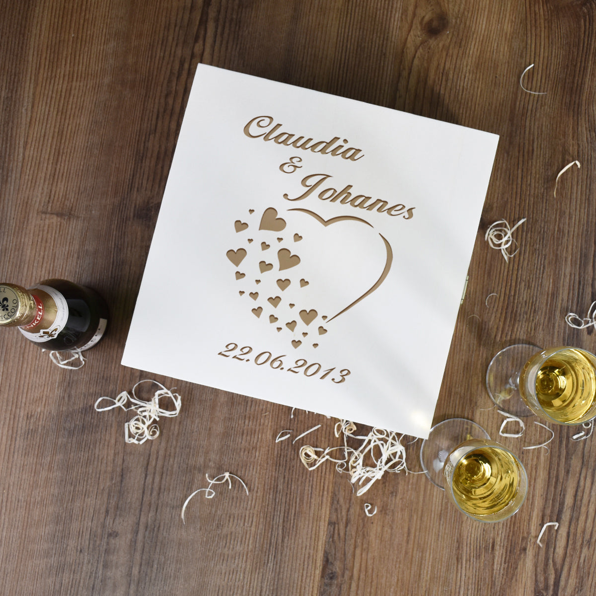 4-teiliges Sekt-Set Hochzeitsgeschenk "Herz" mit Gravur