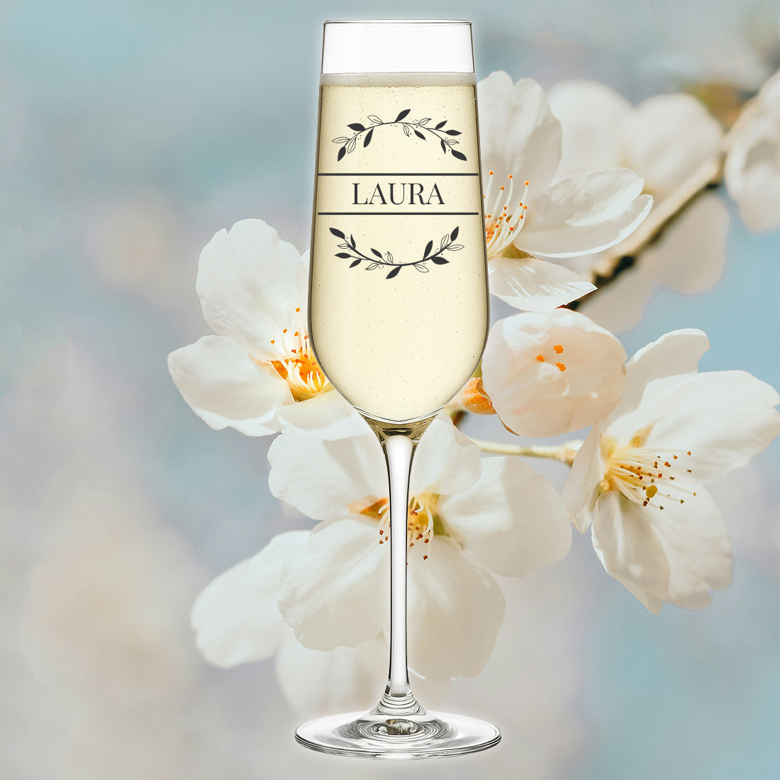 Sektglas modern 195 ml mit Wunschgravur - Motiv "Blätterkreis"