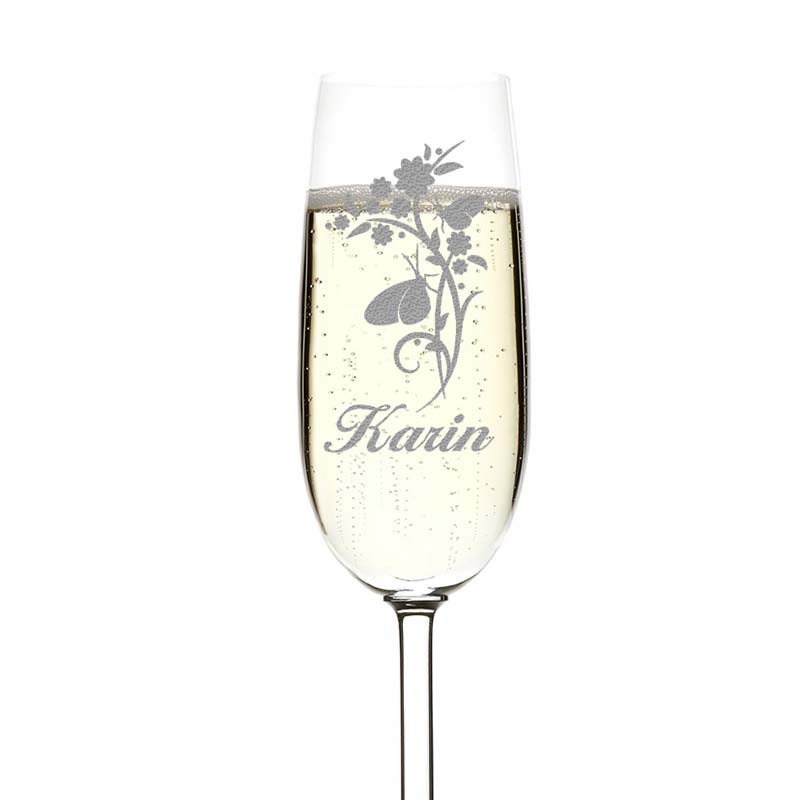 Sektglas 200 ml im "Floral Design" mit Gravur - Geschenkidee