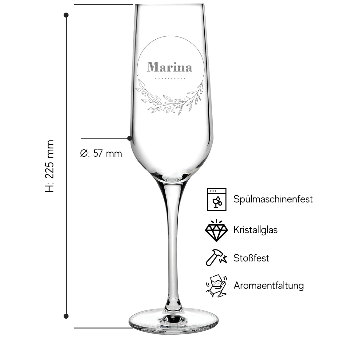 Modernes Sektglas 195 ml mit Gravur für Frauen