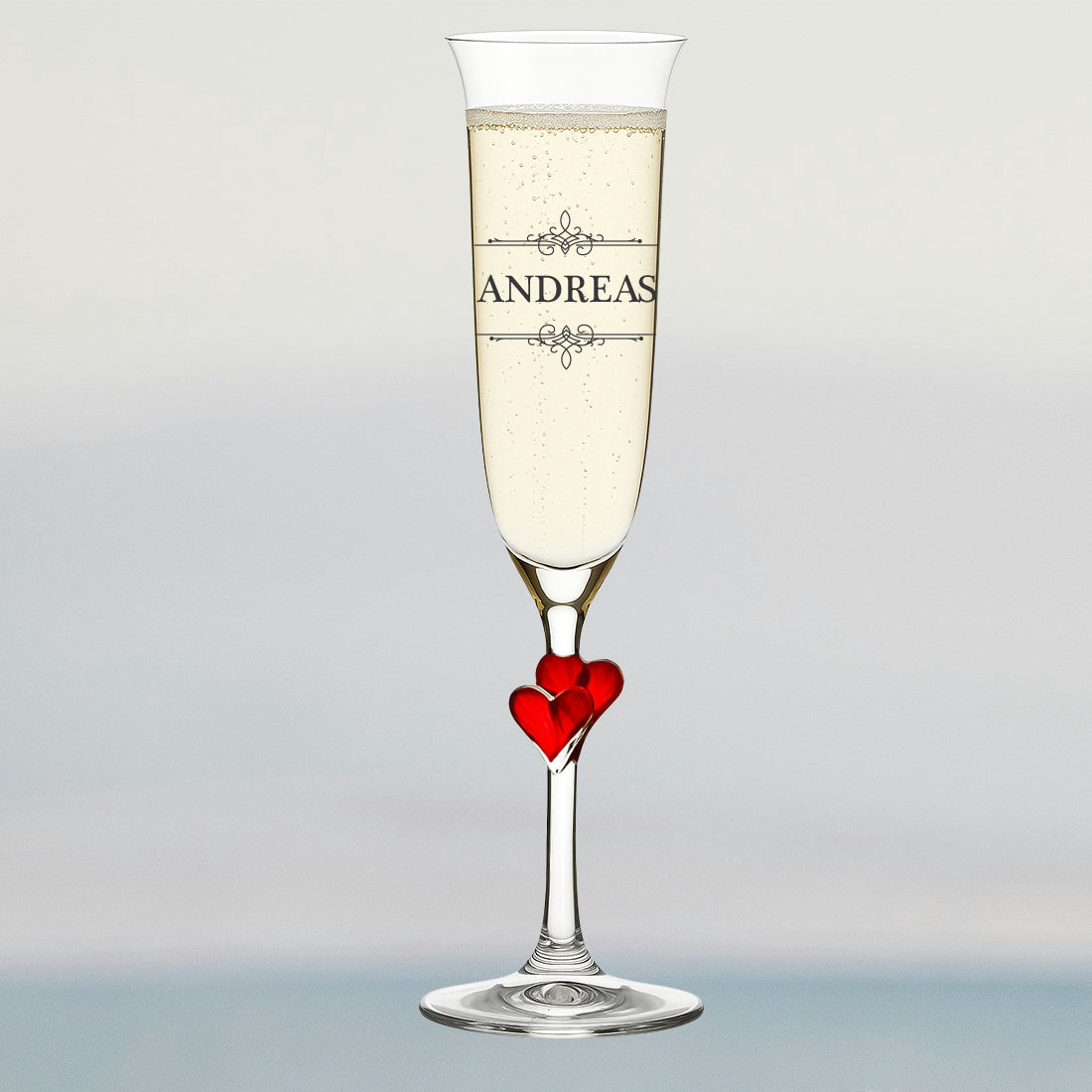 Sektglas 175 ml rote Herzen mit Wunschgravur - Motiv "Ornament"