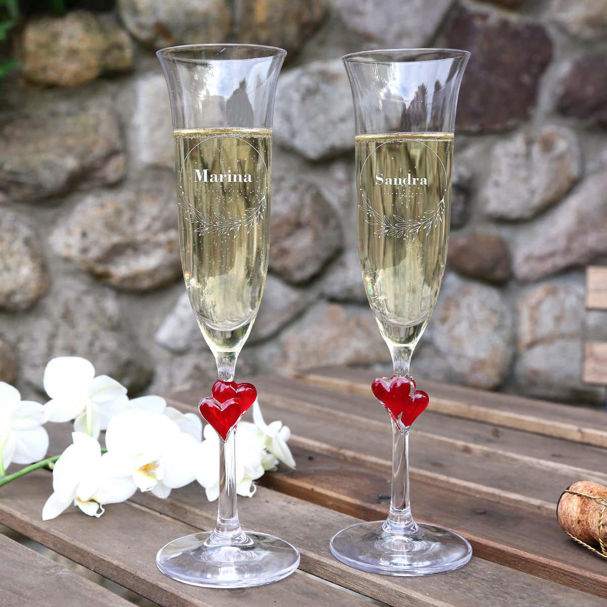 Sektglas 175 ml mit Gravur Motiv: Floral-Design - ideal als Geschenk