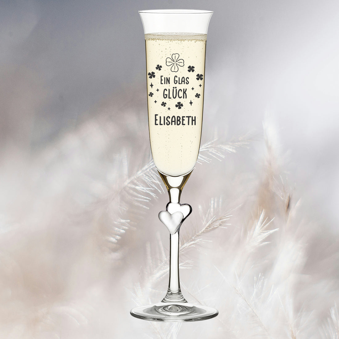 Personalisiertes Sektglas 175 ml weiße Herzen - Ein Glas Glück