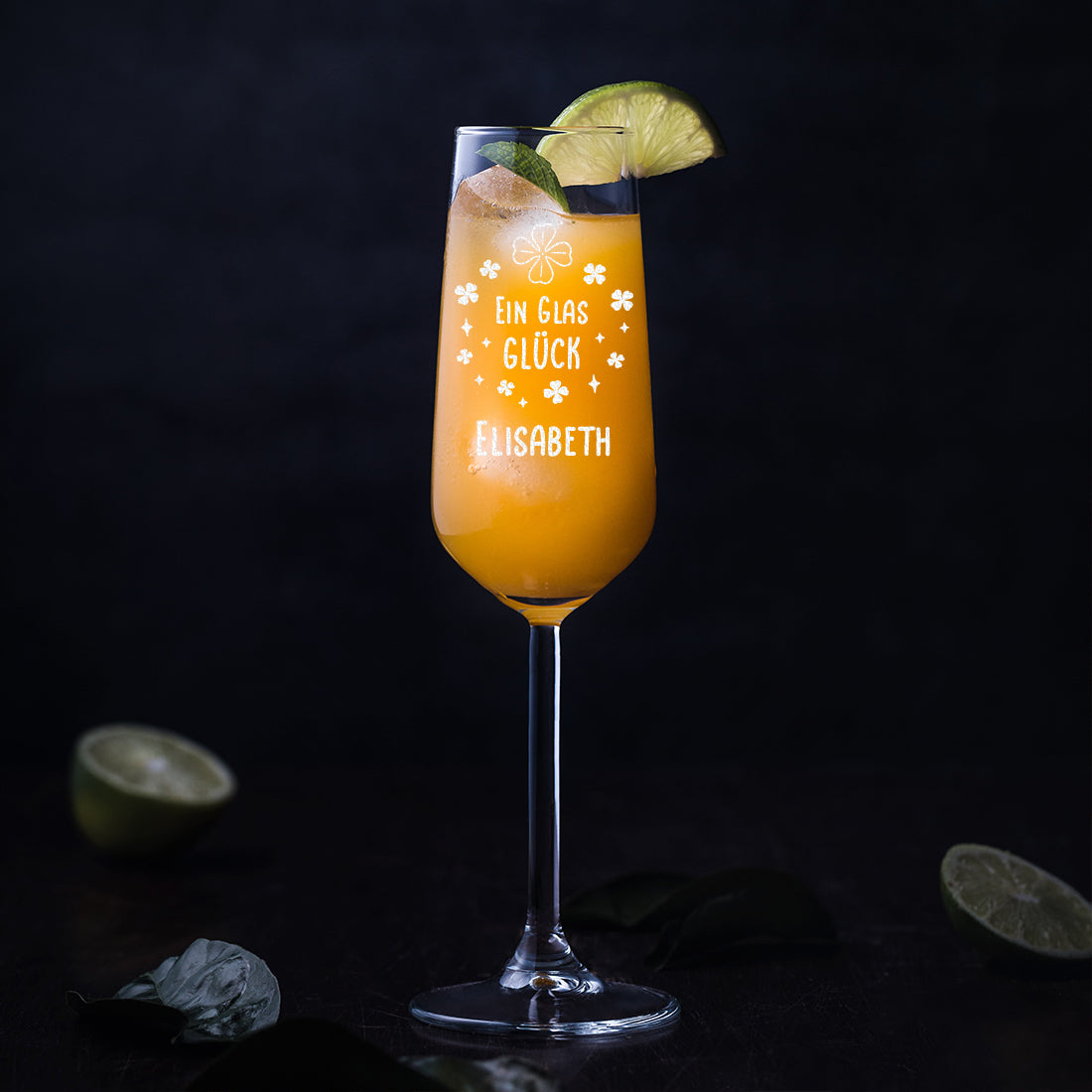 Elegantes Sektglas 195 ml mit Wunschgravur - "Ein Glas Glück"