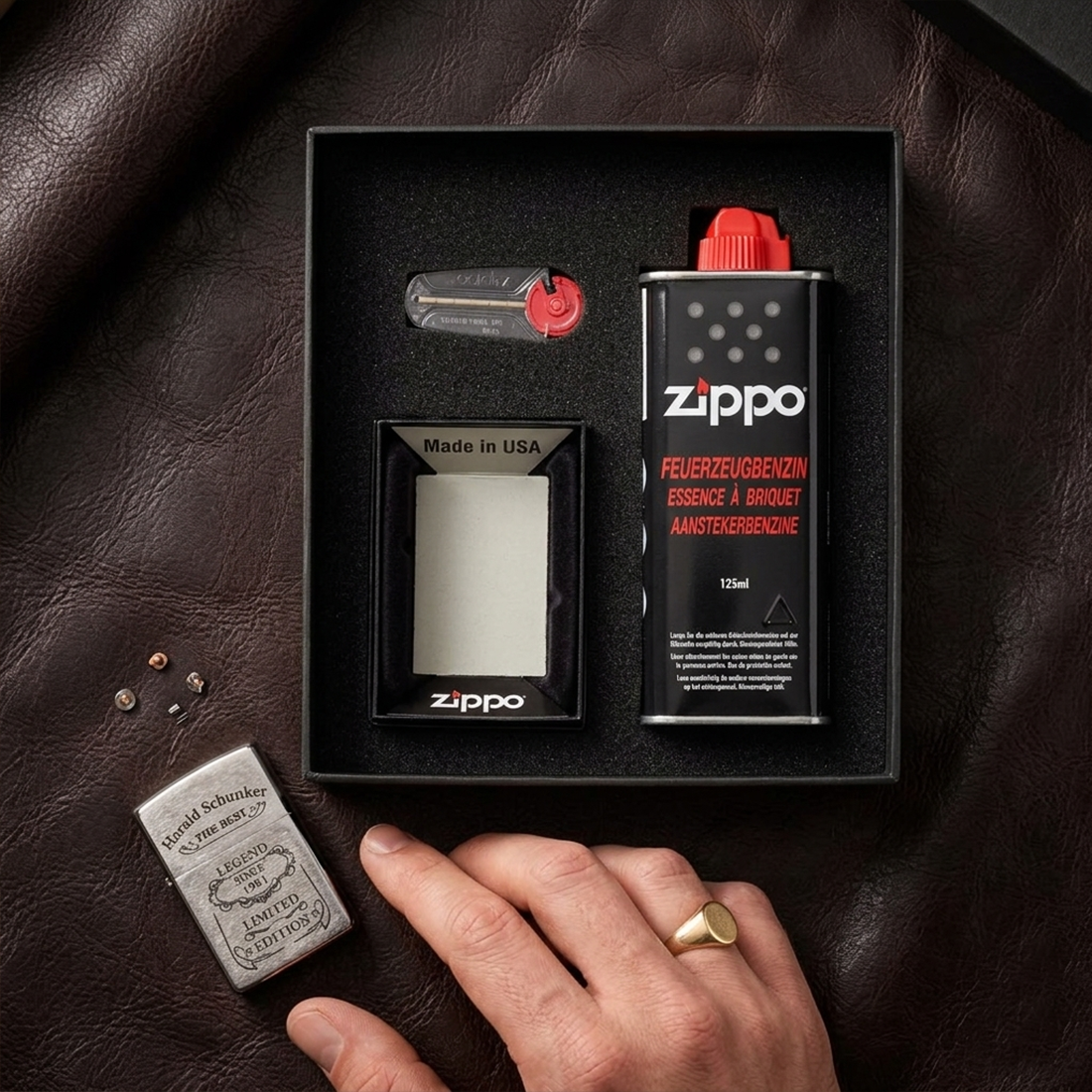 Zippo® Sturmfeuerzeug Geschenk-Set mit individueller Gravur Benzin Feuerzeug