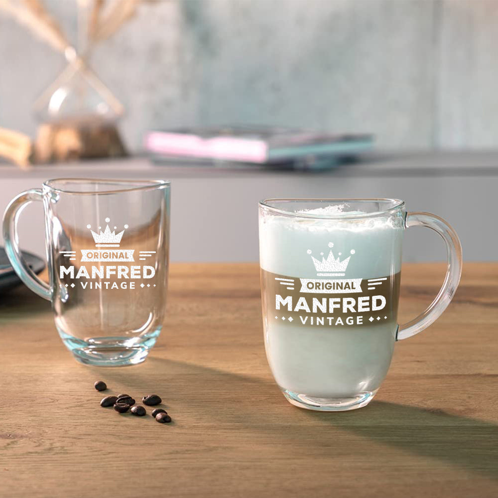 Teebecher aus Glas 380 ml mit Motiv Gravur "Vintage"