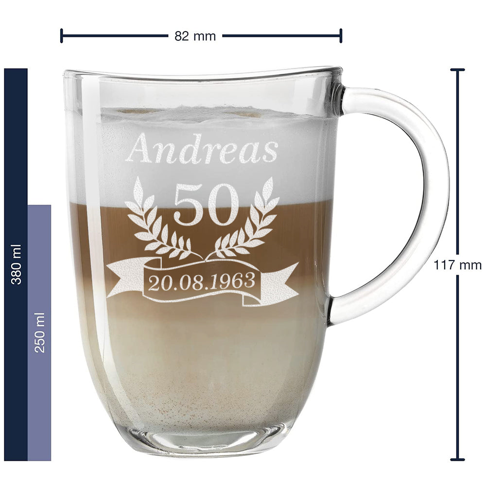 Moderne Teetasse aus Glas 380 ml mit Gravur