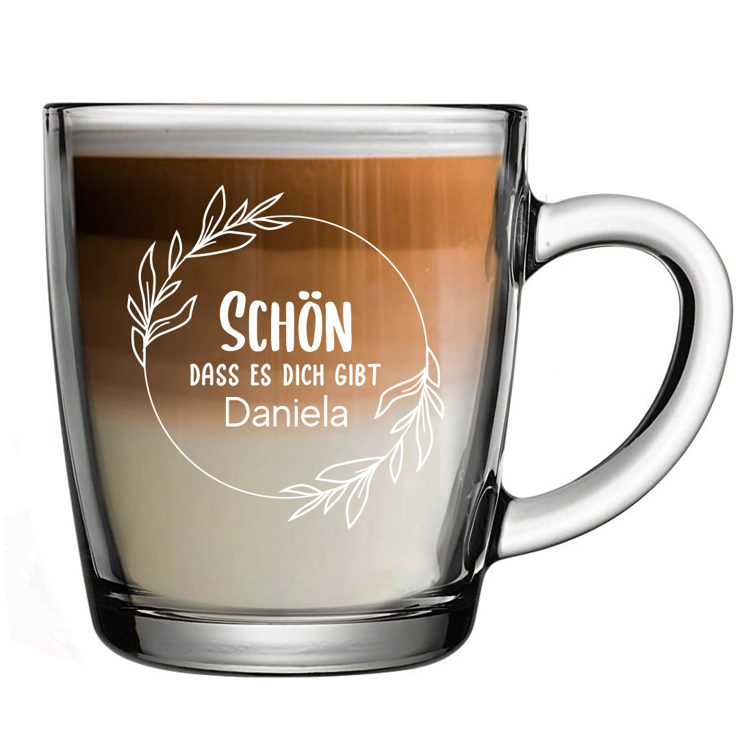 Glasbecher 340 ml für Tee mit Gravur "Schön dass es dich gibt"