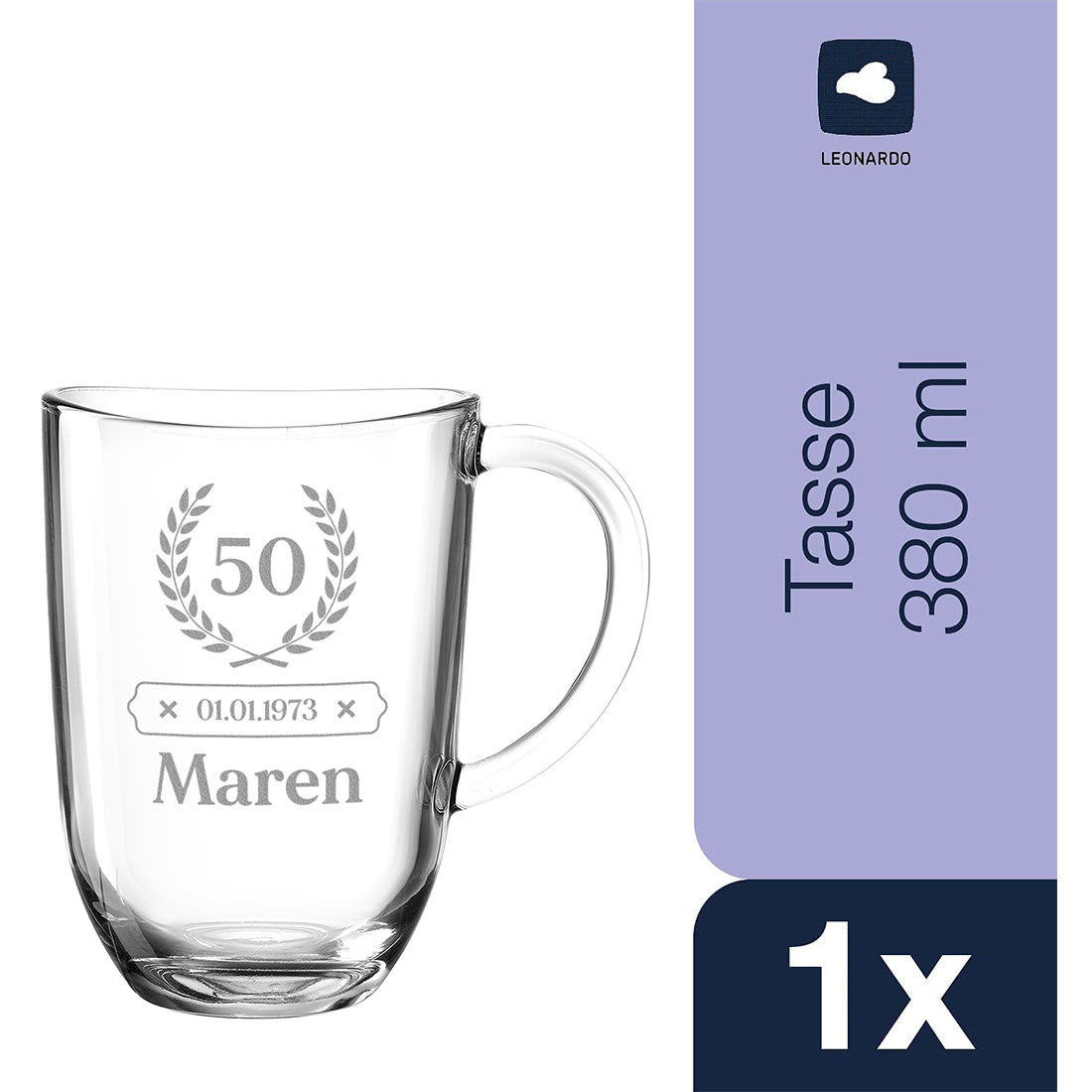 Teeglas 380 ml modern mit personalisierter Gravur - ideal zum Geburtstag