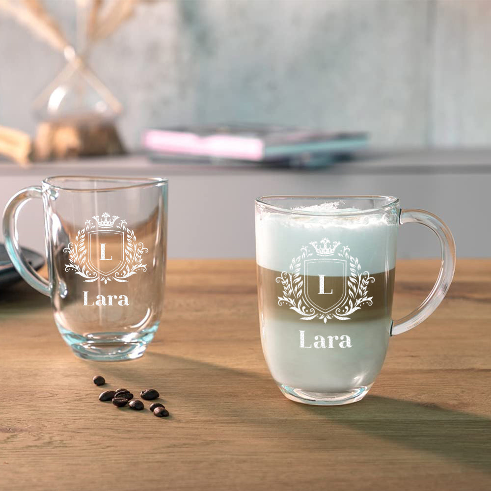 Tee Glastasse groß 380 ml personalisierter Gravur - Motiv Wappen