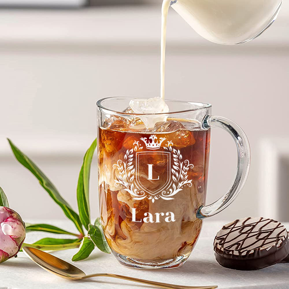 Tee Glastasse groß 380 ml personalisierter Gravur - Motiv Wappen