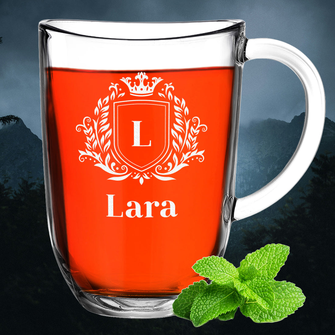 Tee Glastasse groß 380 ml personalisierter Gravur - Motiv Wappen