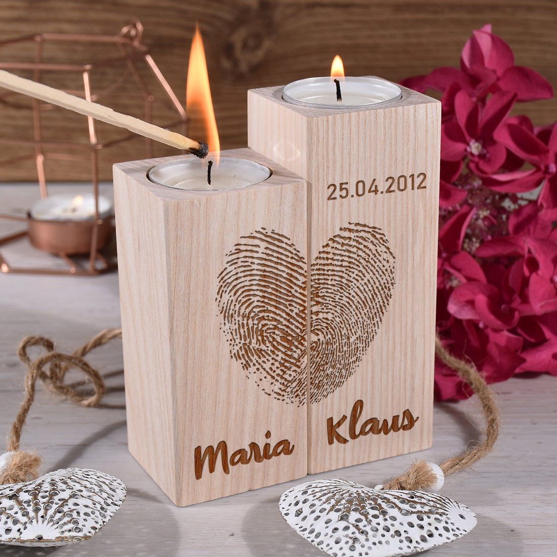 Teelichthalter 2-teilig mit personalisierter Gravur