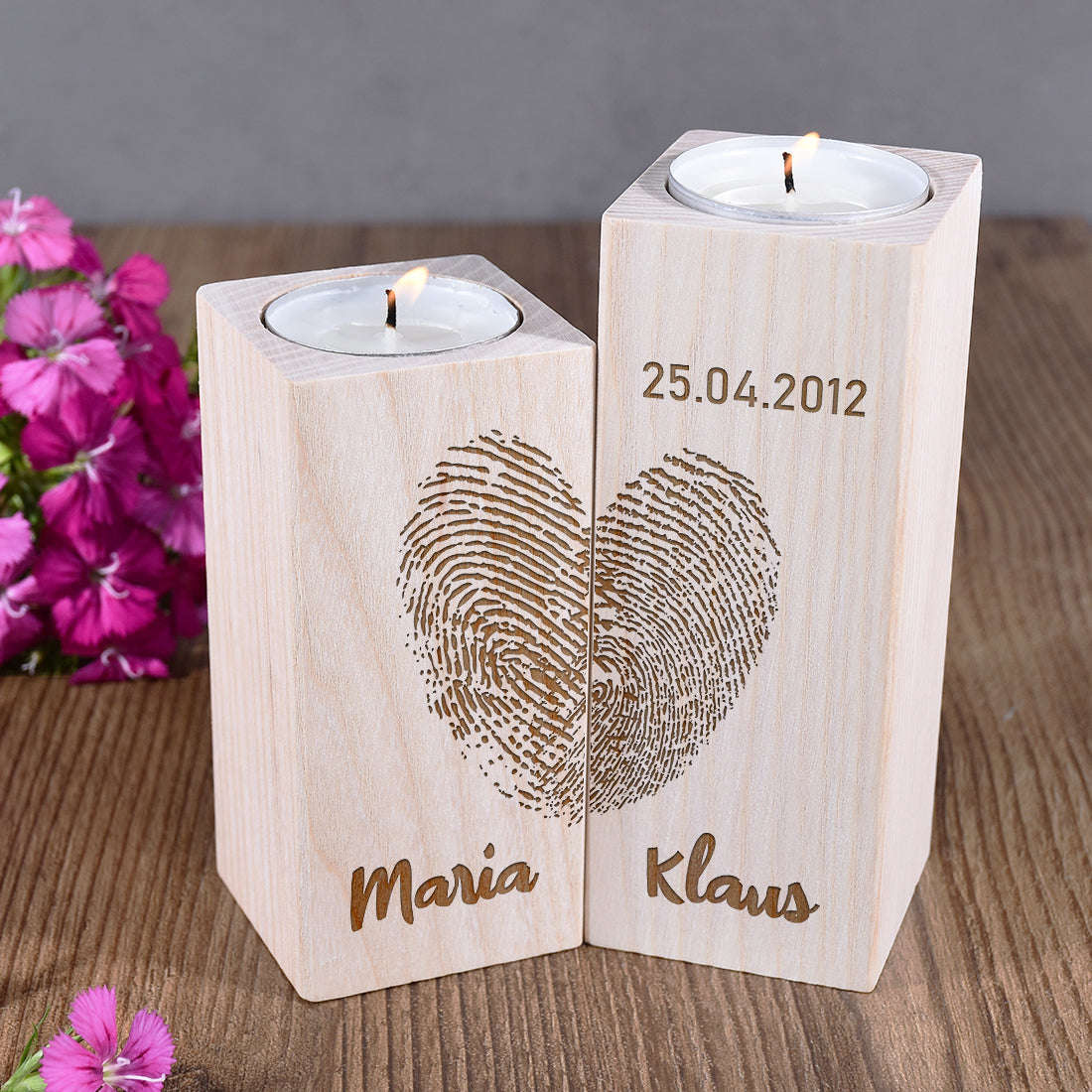 Teelichthalter 2-teilig mit personalisierter Gravur