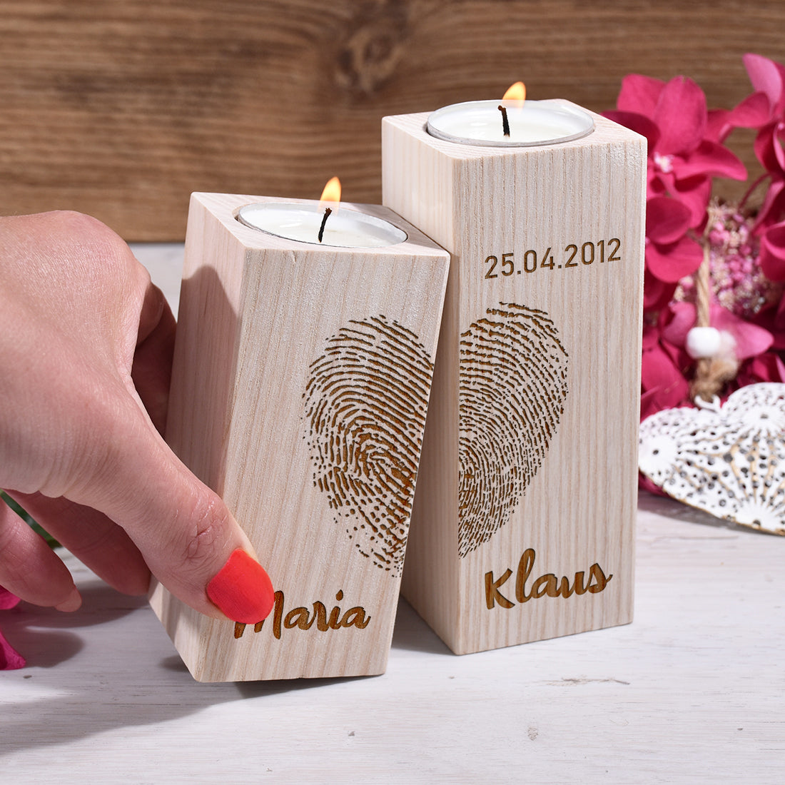 Teelichthalter 2-teilig mit personalisierter Gravur