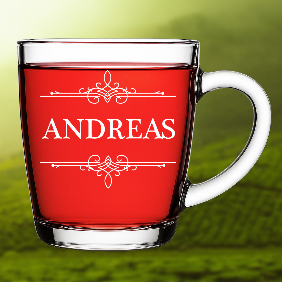 Teetasse aus Glas 340 ml mit personalisierter Gravur - Motiv "Ornament"