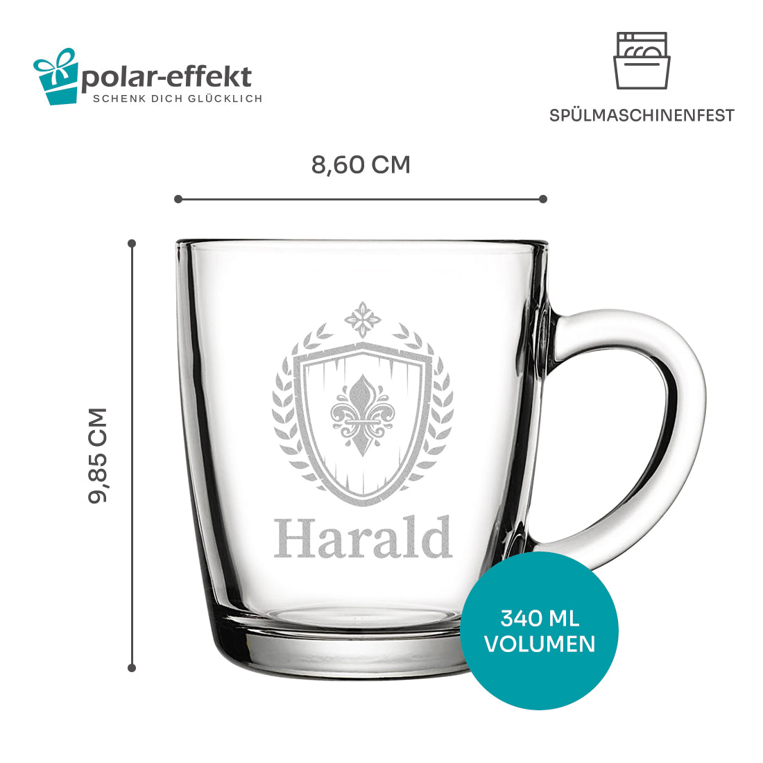 Teeglas modern 340 ml mit personalisierter Gravur - Fleur-de-lis