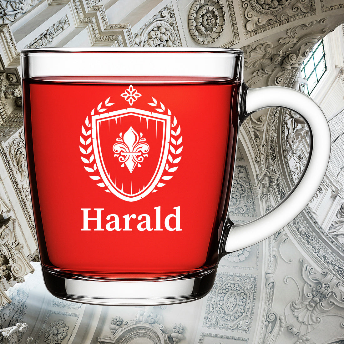 Teeglas modern 340 ml mit personalisierter Gravur - Fleur-de-lis