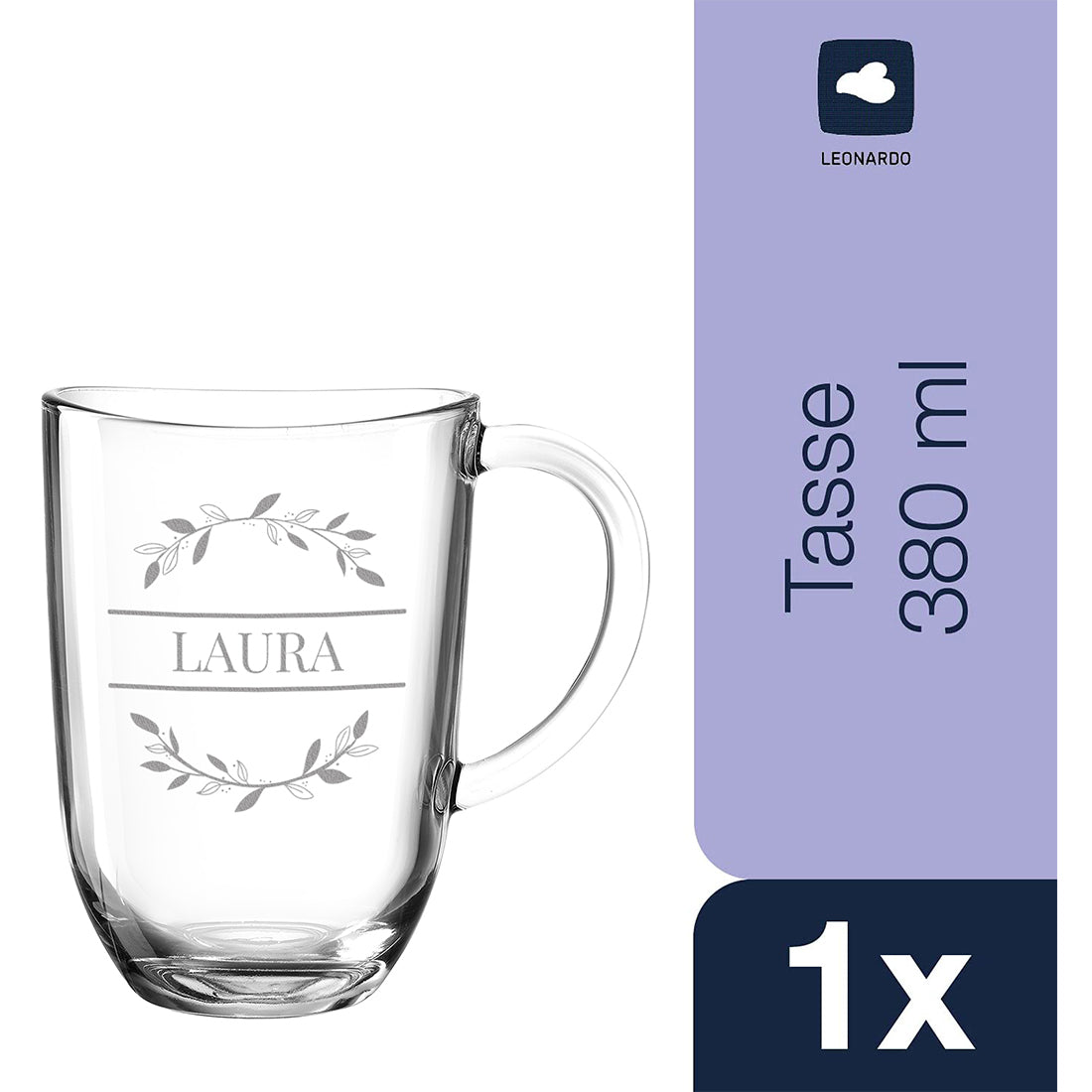 Teeglas 380 ml groß mit personalisierter Gravur - Motiv "Blumenkreis"