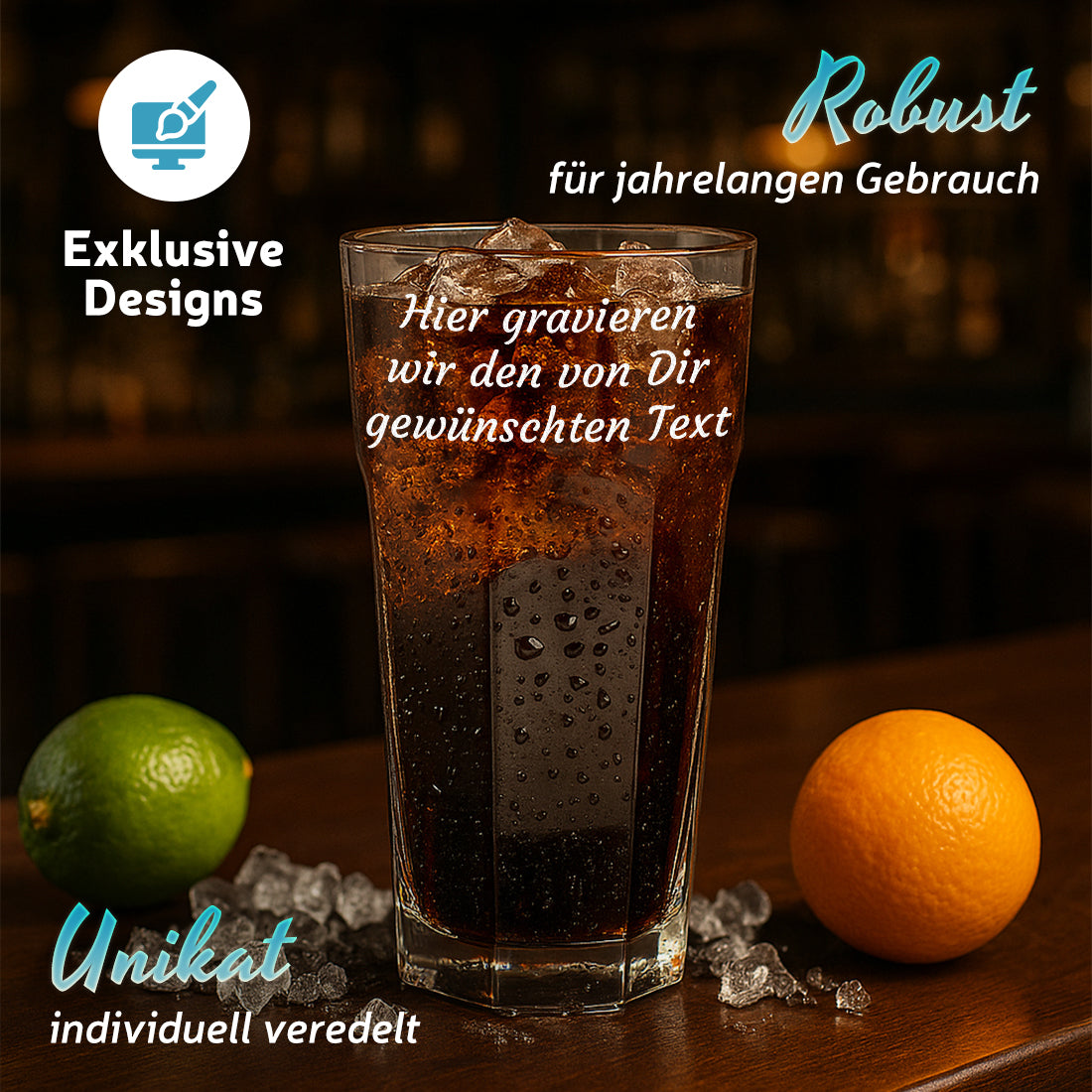 Trinkglas 480 ml für Wasser, Saft & Cocktails mit Gravur
