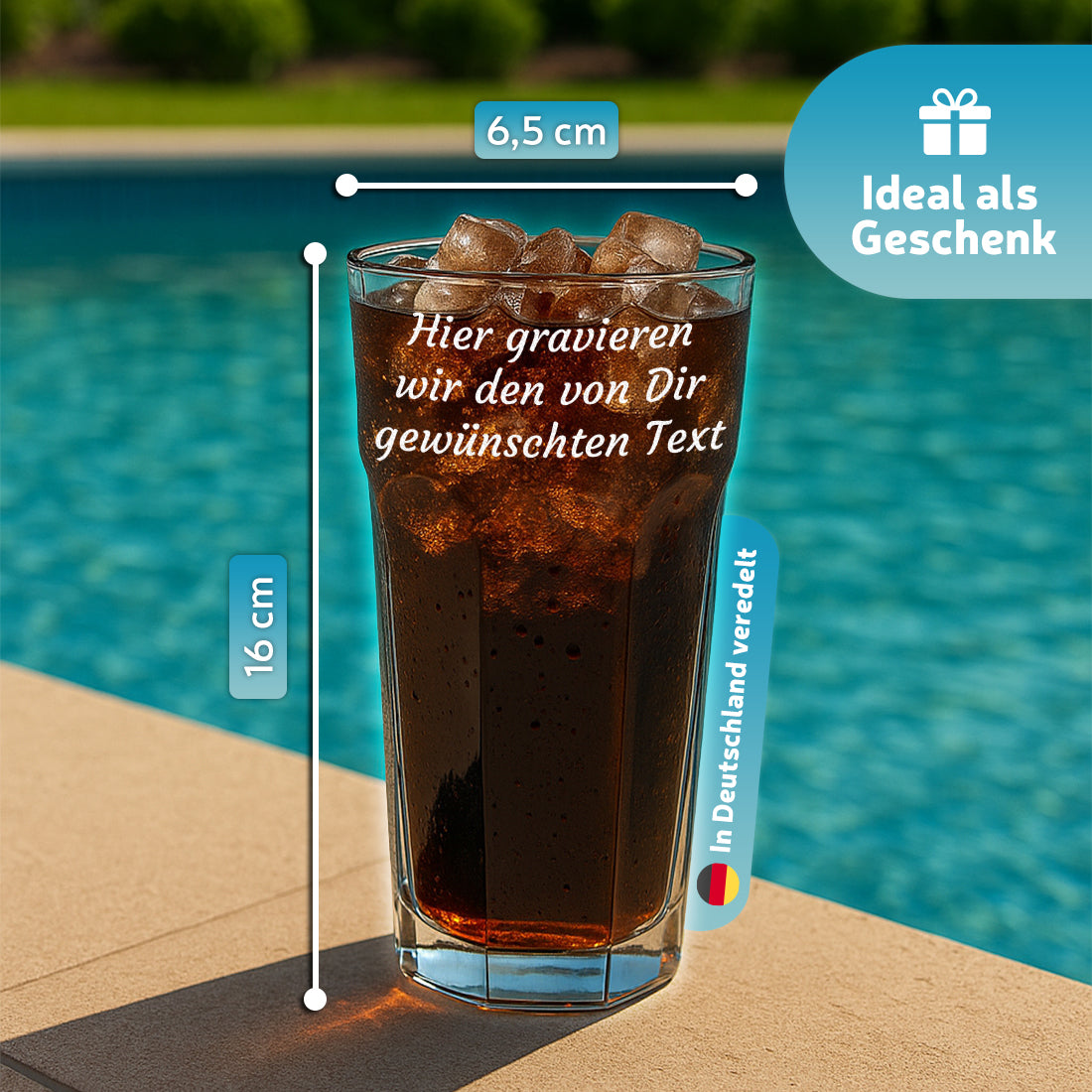 Trinkglas 480 ml für Wasser, Saft & Cocktails mit Gravur