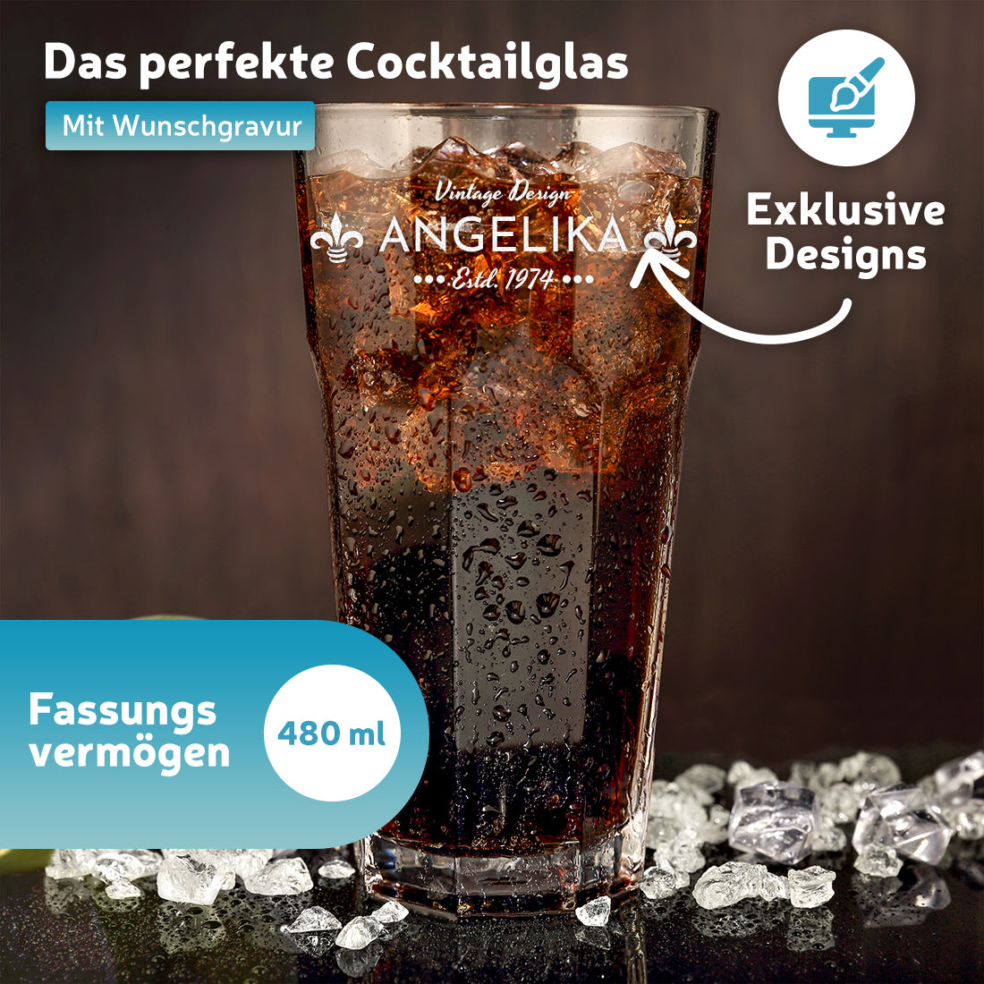 Modernes Trinkglas 480 ml mit Wunschgravur