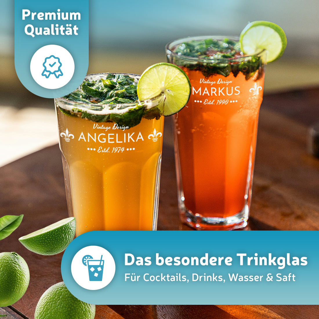 Modernes Trinkglas 480 ml mit Wunschgravur