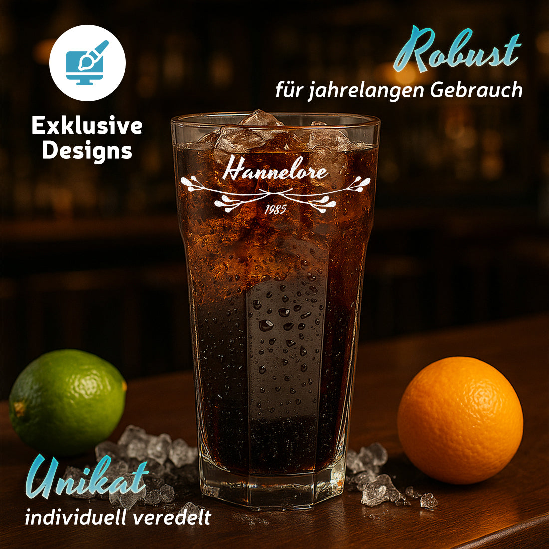 Wasser Trinkglas 480 ml mit personalisierter Gravur für Frauen