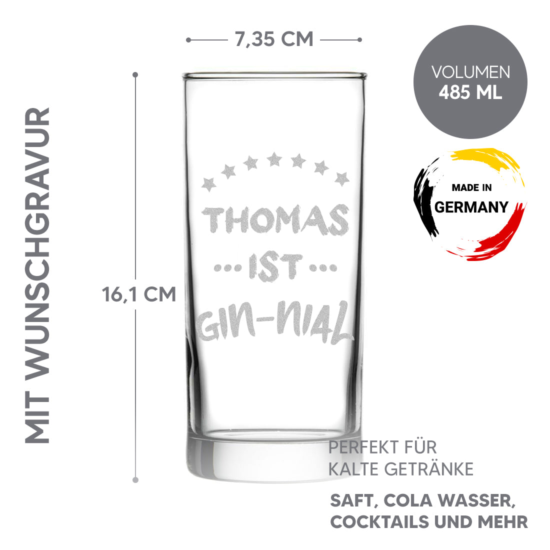 Longdrinkglas 485 ml für Gin Tonic mit personalisierter Gravur