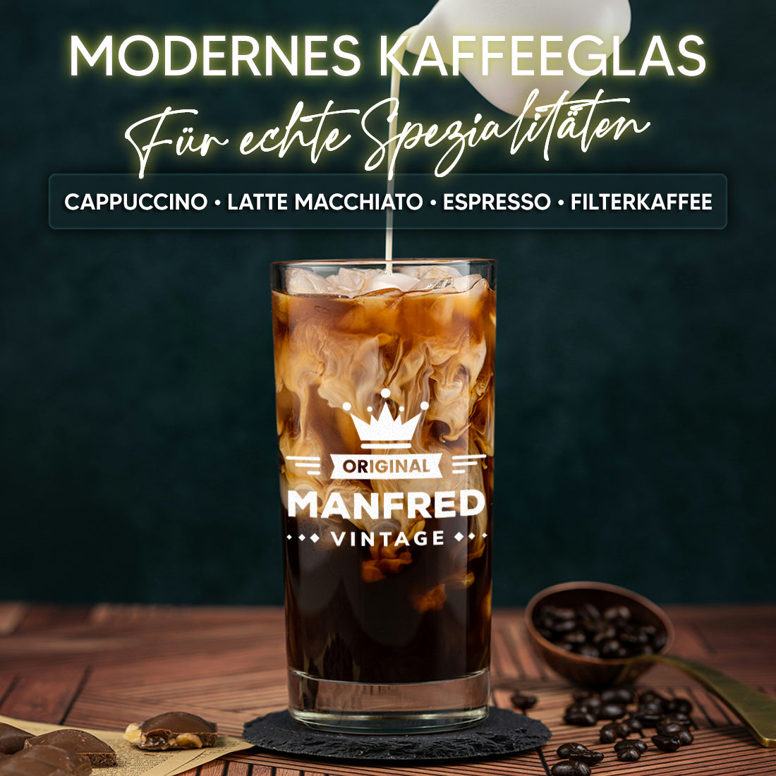 Wasser Trinkglas 485 ml mit Motiv Gravur "Vintage"