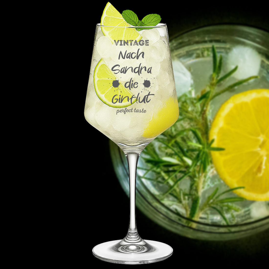 Gin Tonic Glas 560 ml mit personalisierter Gravur - "Nach Dir die Ginflut"