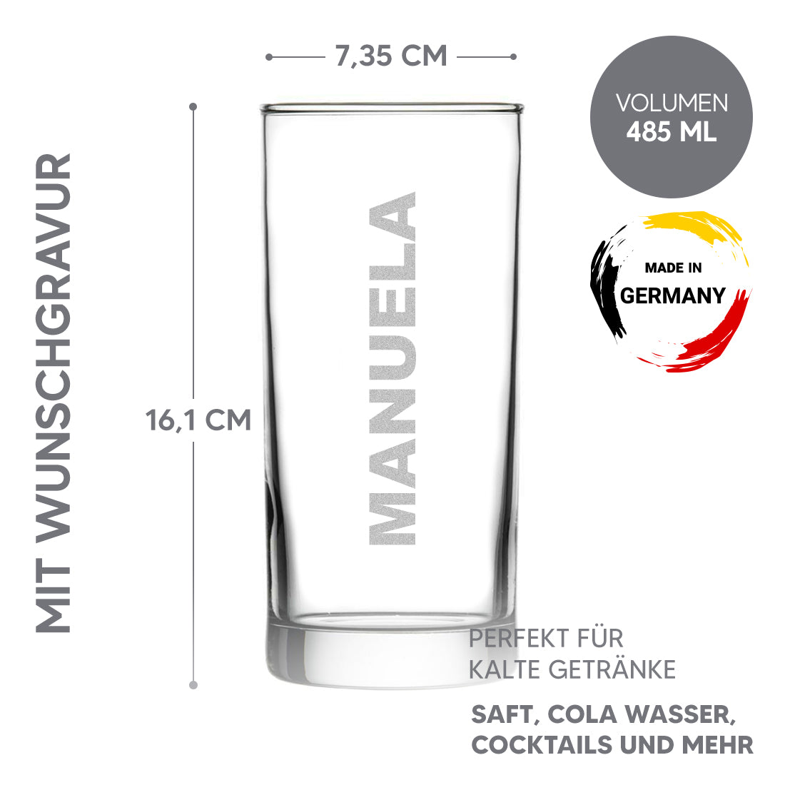 Personalisiertes Wasserglas 485 ml mit Wunschgravur