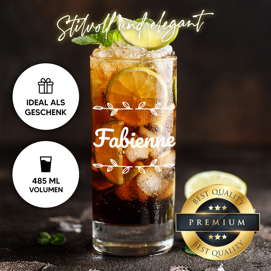 Trinkglas 485 ml für Drinks mit Wunschgravur