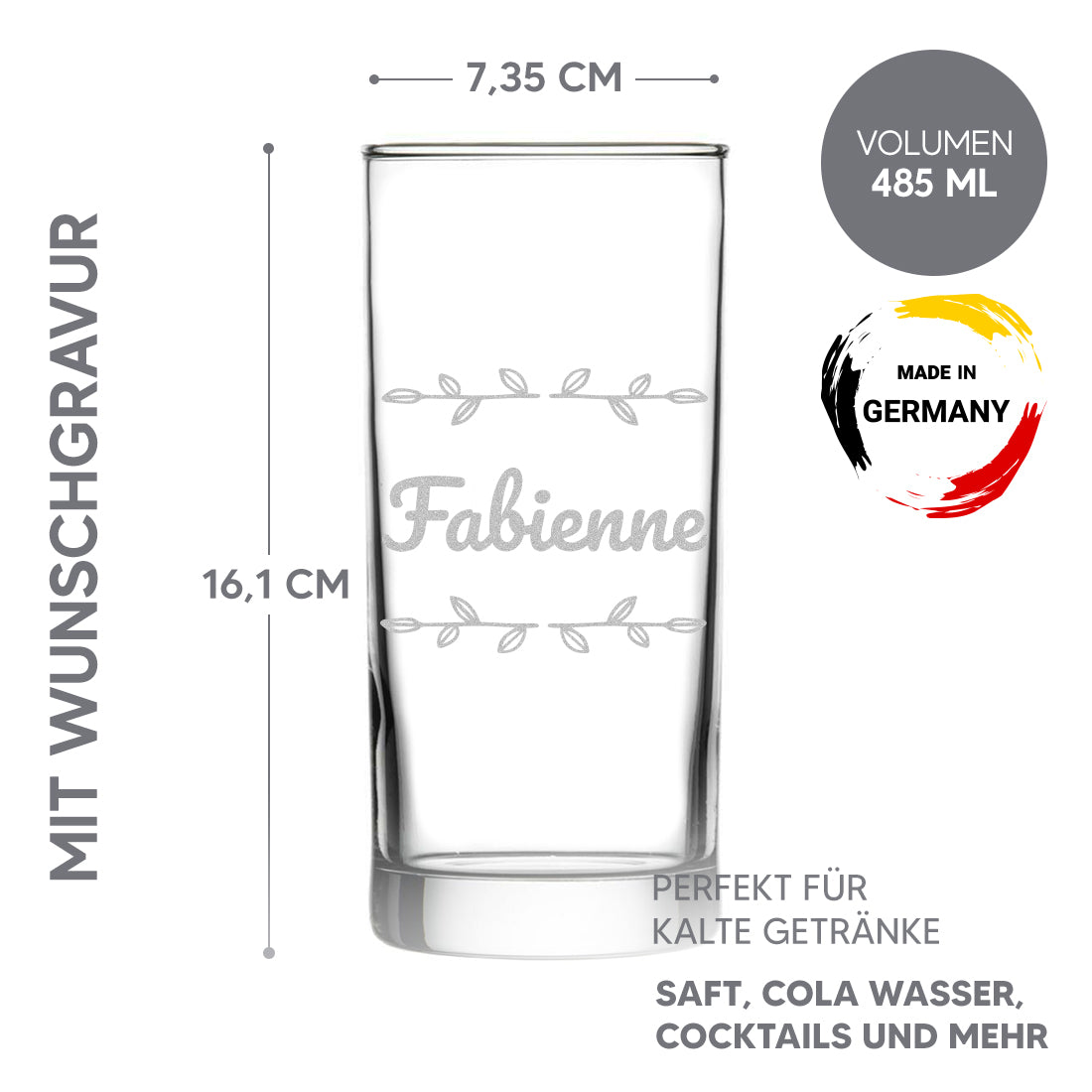 Trinkglas 485 ml für Drinks mit Wunschgravur