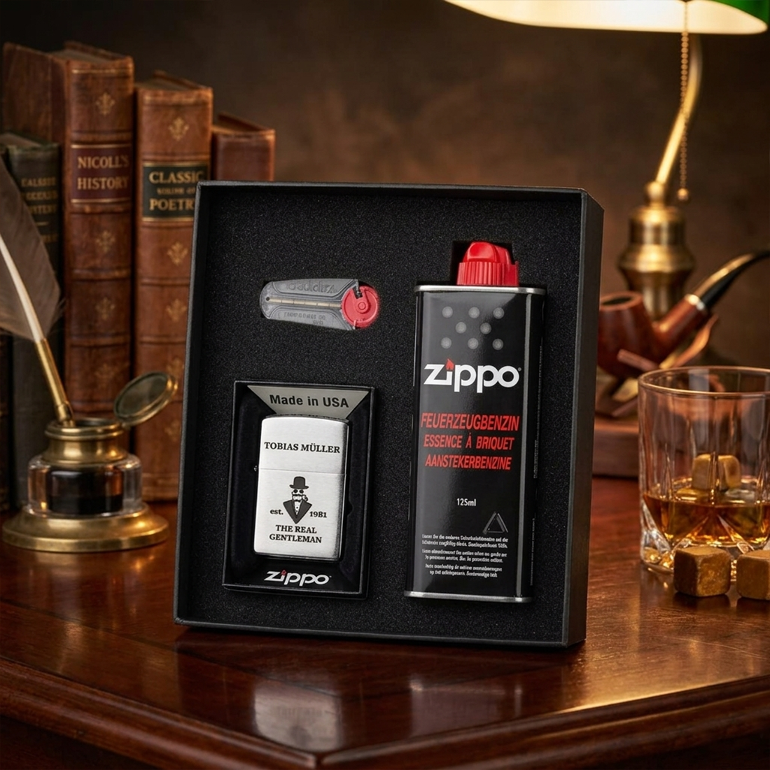 Zippo-Geschenkset 3-teilig "Gentleman" Personalisiert mit Gravur