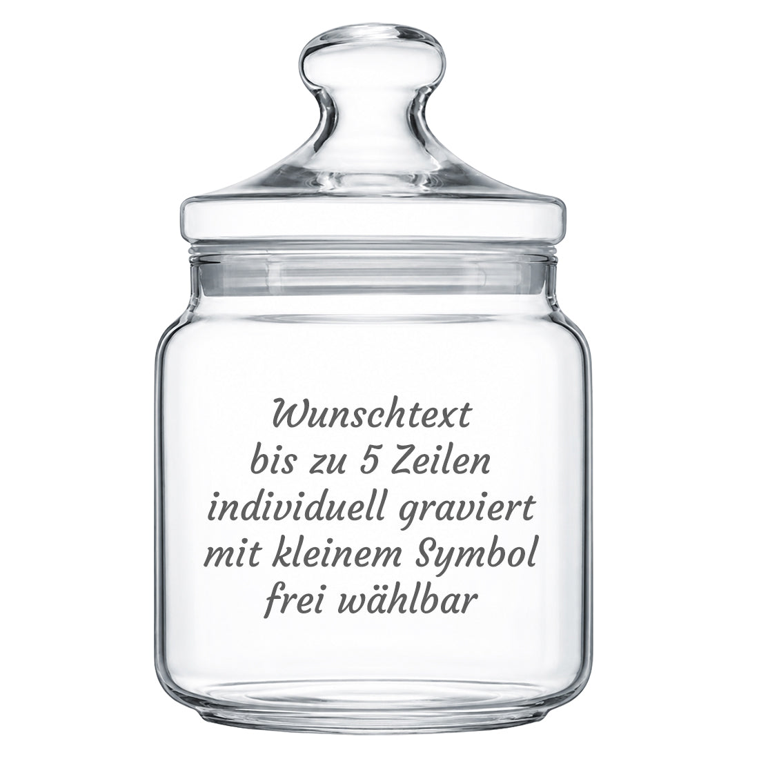 Personalisiertes Keksglas mit 5 Zeilen Wunschtext ohne Zusatzsymbol