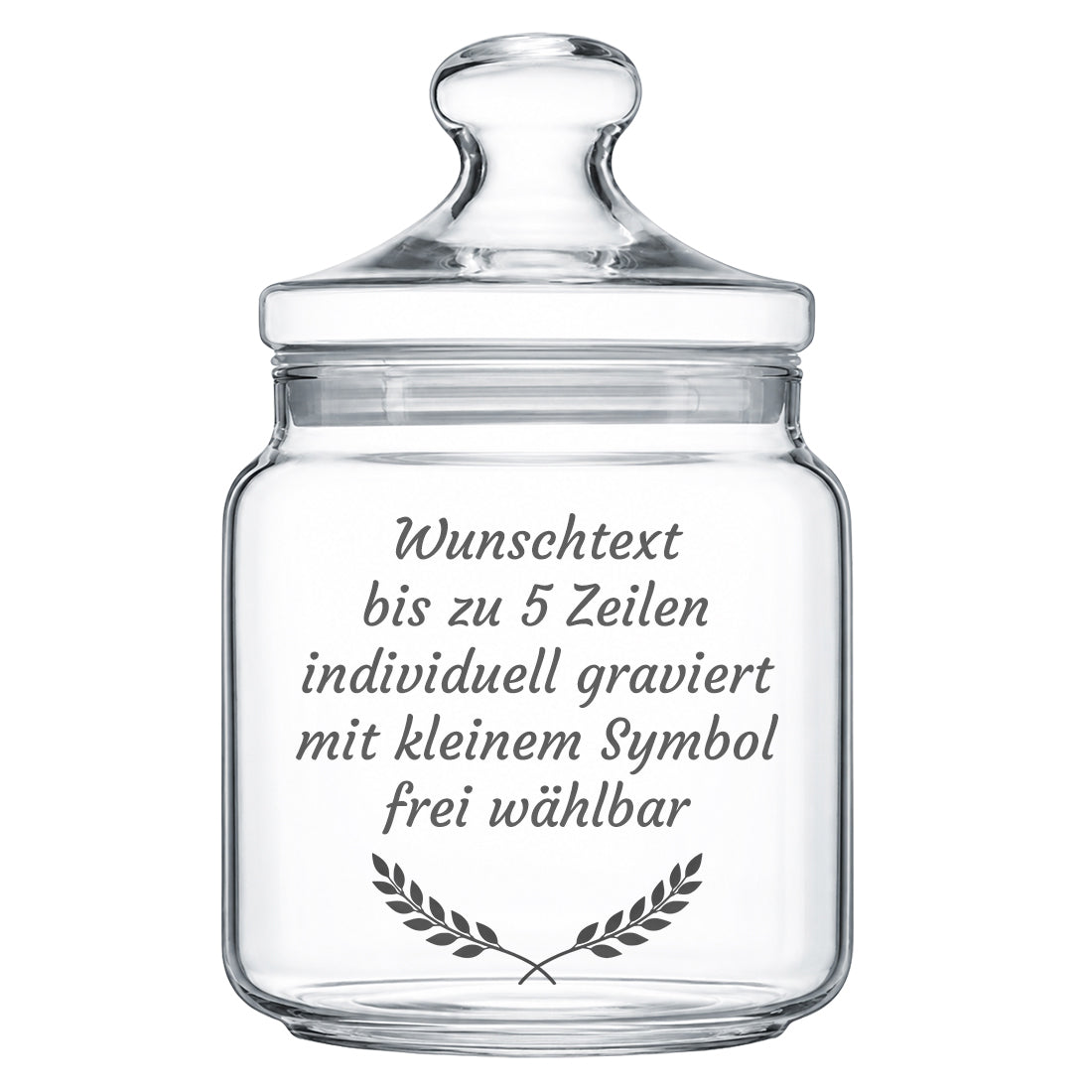Glasvorratsdose mit persönlichem Text und floralem Zweig-Symbol