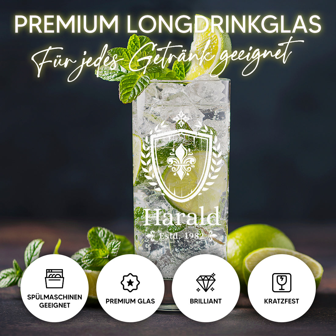 Wasser Trinkglas 485 ml mit personalisierter Gravur