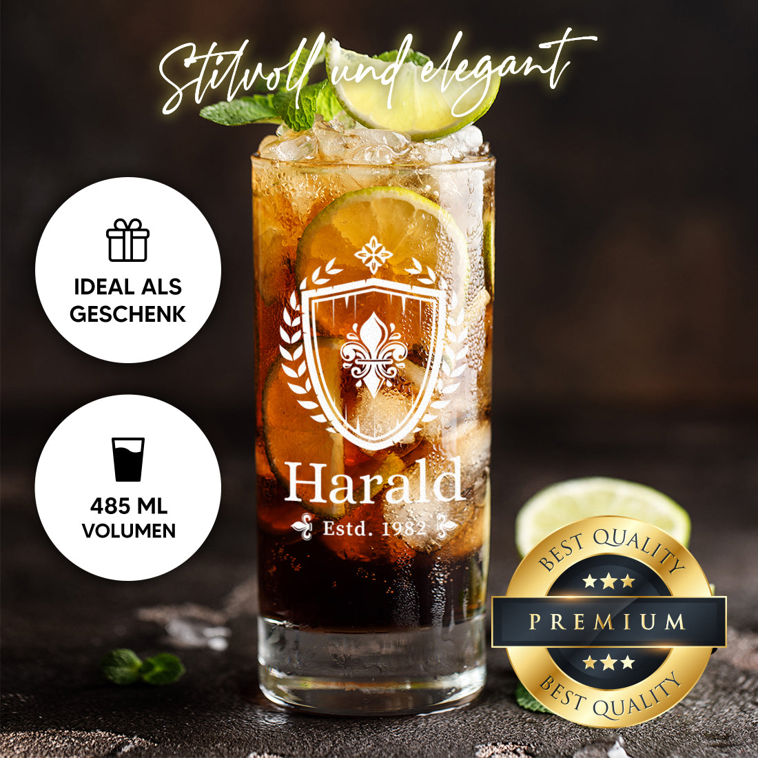 Wasser Trinkglas 485 ml mit personalisierter Gravur