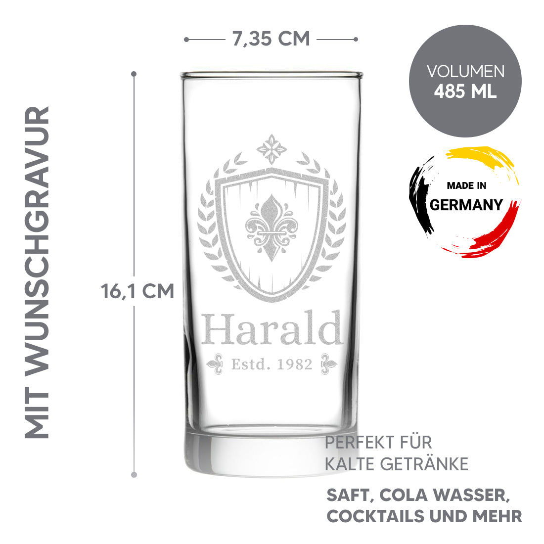 Wasser Trinkglas 485 ml mit personalisierter Gravur
