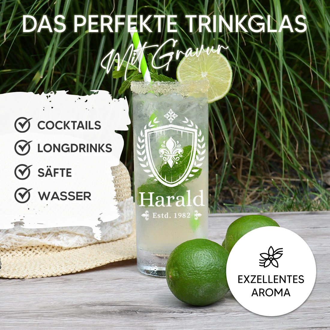 Wasser Trinkglas 485 ml mit personalisierter Gravur