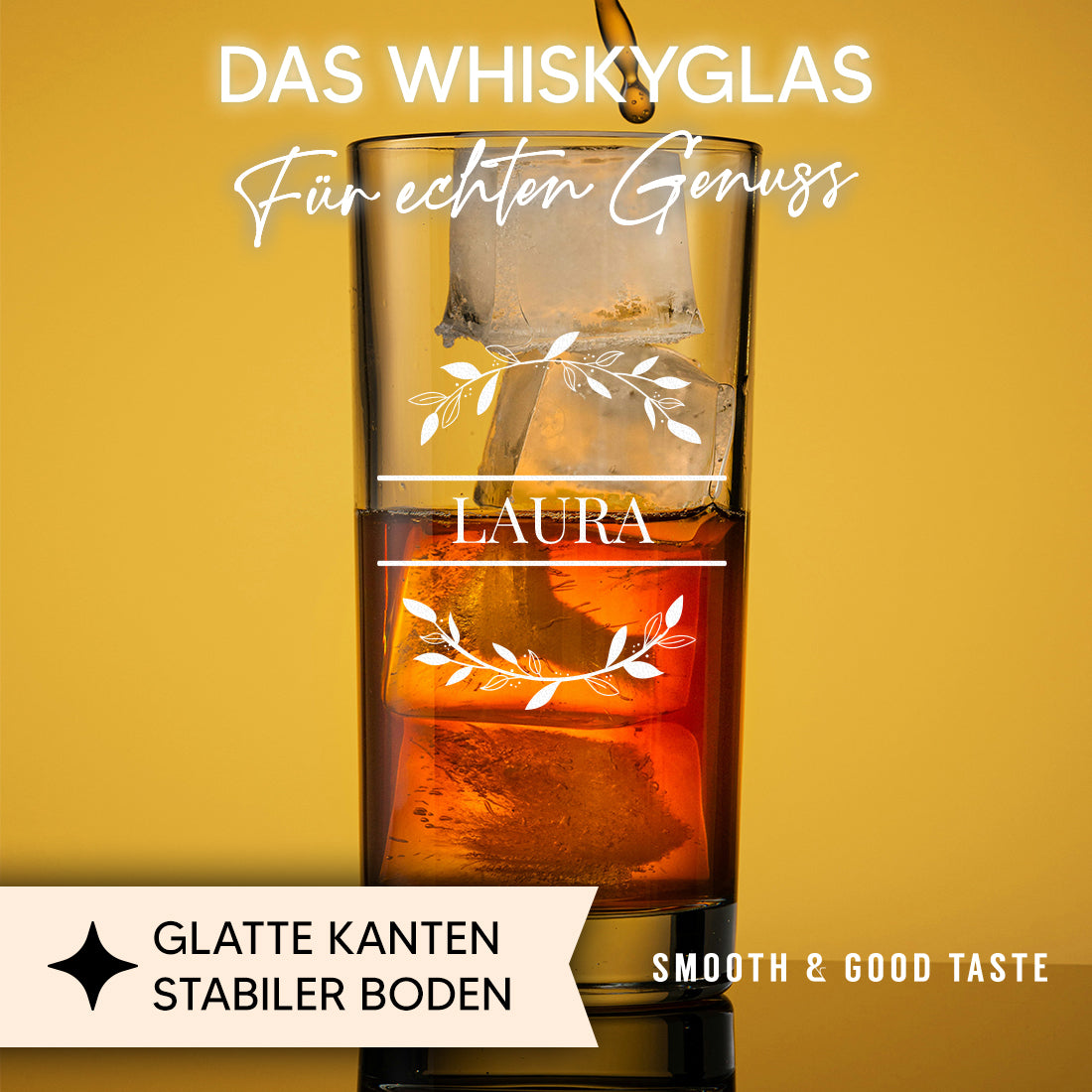 Longdrink Wasser Trinkglas 485 ml mit Gravur - Motiv Blätterkreis