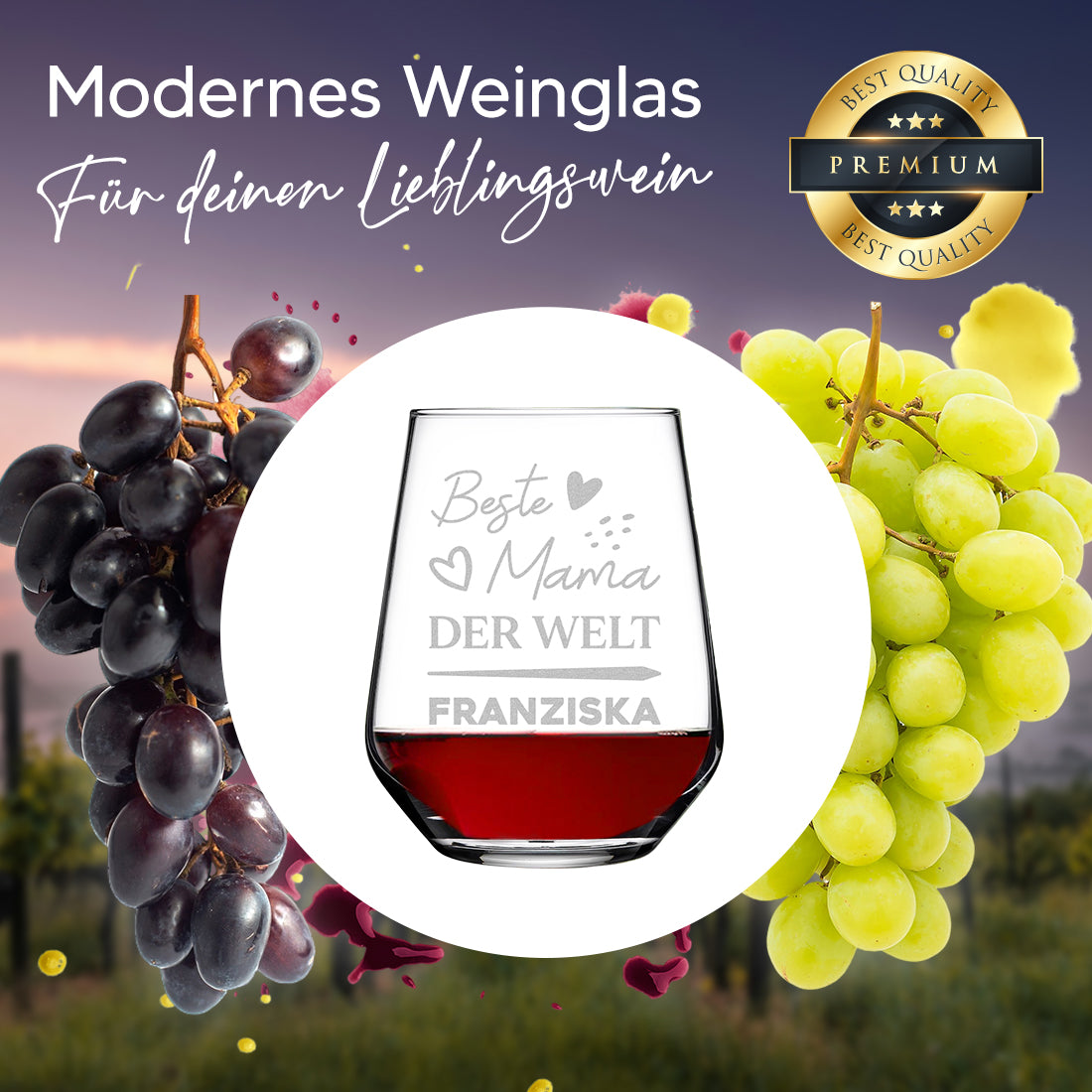 Weinglas elegant 425 ml mit Gravur "Beste Mama der Welt"