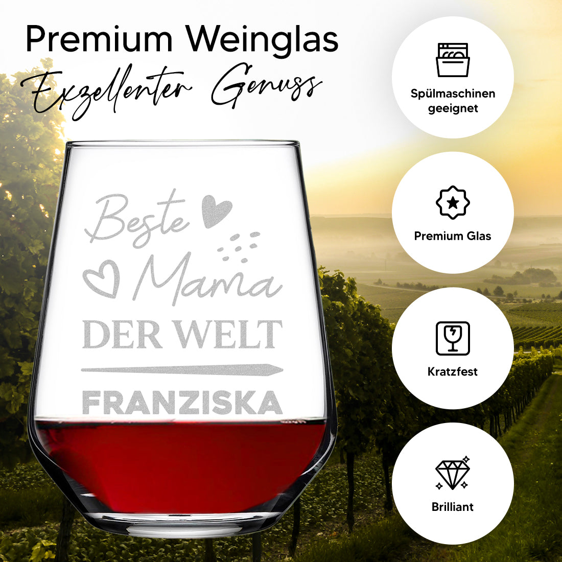 Weinglas elegant 425 ml mit Gravur "Beste Mama der Welt"