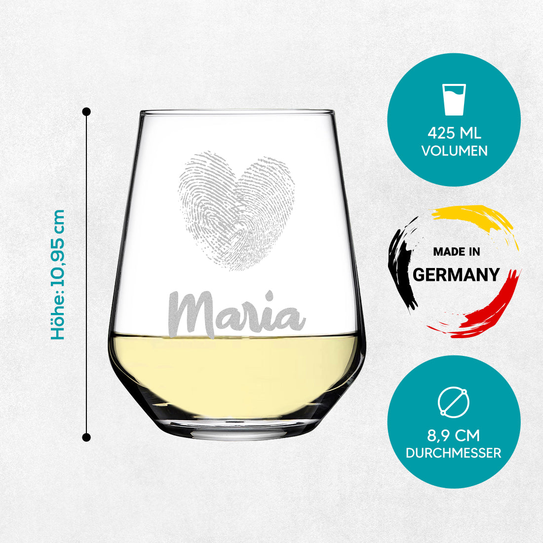 Weinglas elegant 425 ml mit Gravur - Motiv "Herz-Fingerabdruck"